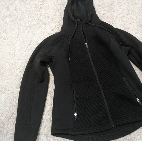 Swiss Tech Waffle Knit Tech Fleece Pockets Black Full Zipper Hooded Jacket S - Picture 2 of 9